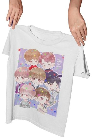 BTS Cartoon Printed White T-Shirt