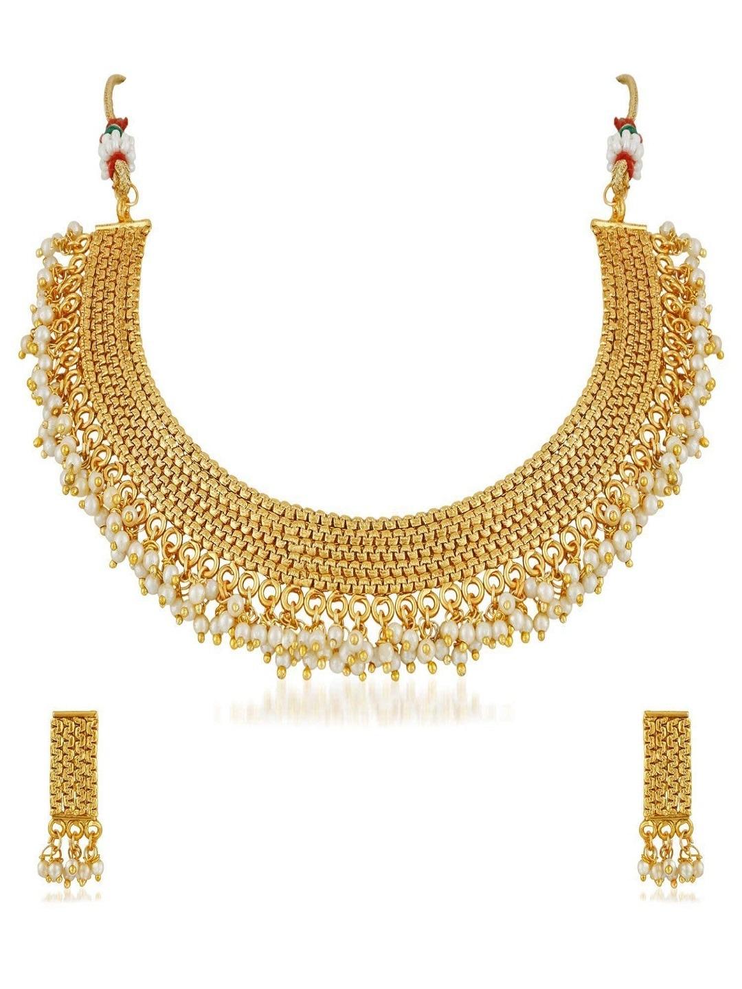 I Jewels Gold-Plated & White Choker Jewellery Set