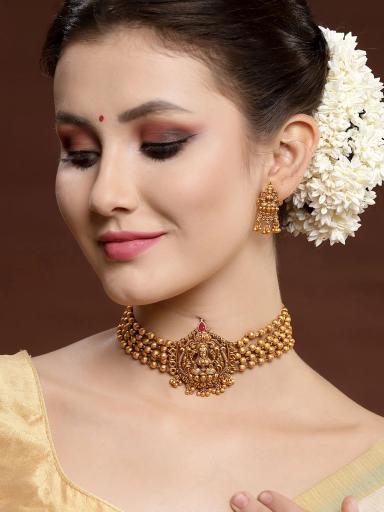 Panash Antique Gold Plated Temple Choker Jewellery 