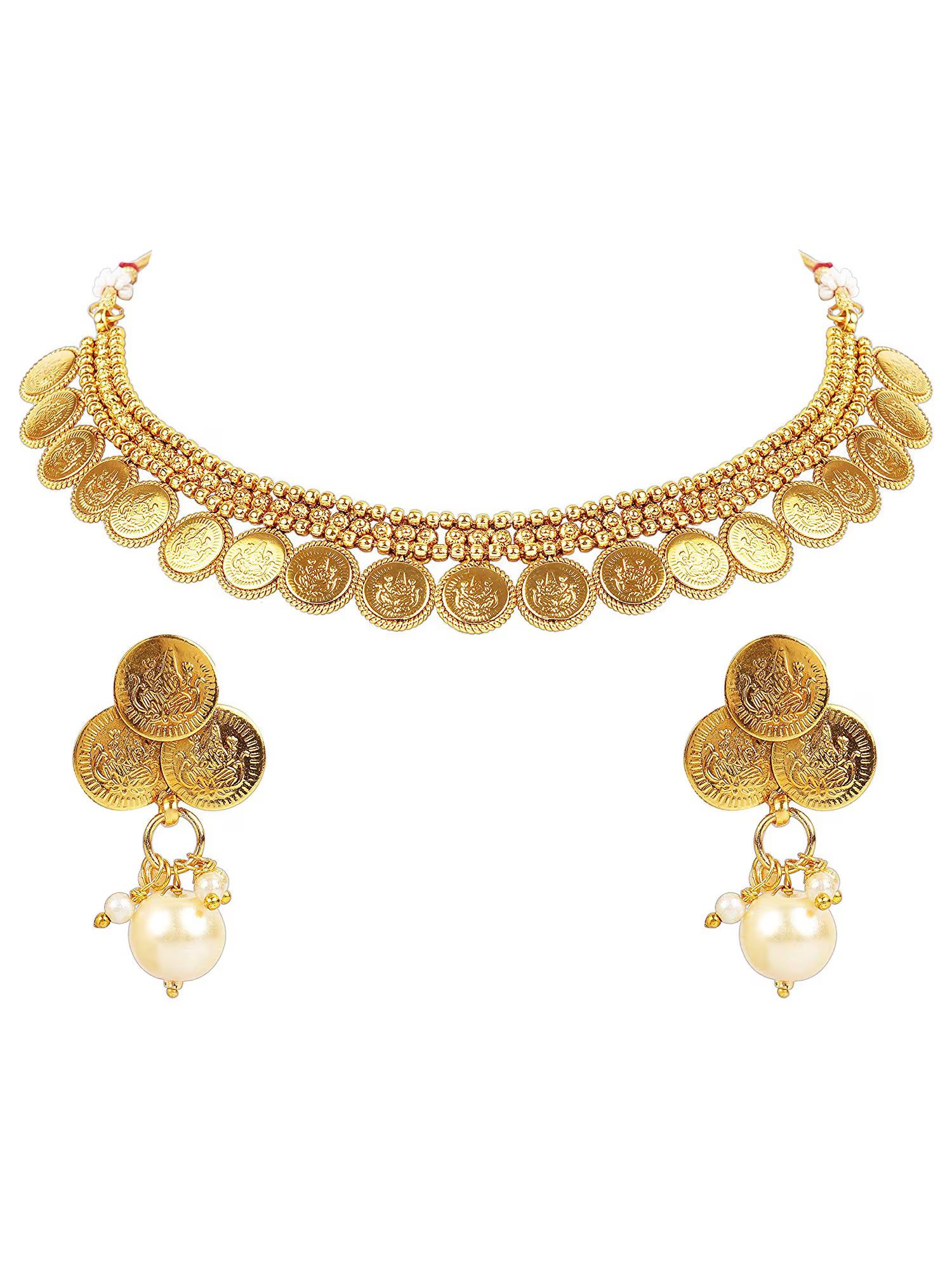 Traditional Gold Plated Choker Necklace & Earrings Set