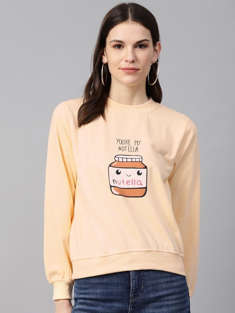 plusS Women Peach-Coloured & Brown Printed Sweatshirt