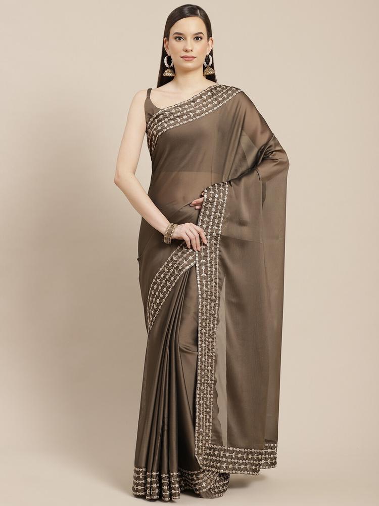 Inddus Olive Brown Sequinned Saree