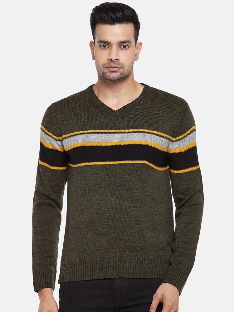 BYFORD by Pantaloons Men Green & Black Acrylic Striped Pullover