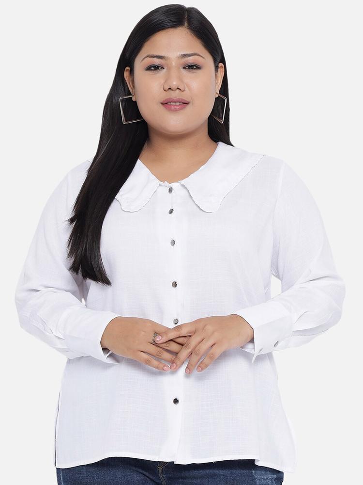 Indietoga Women White Plus Size Cotton Casual Shirt