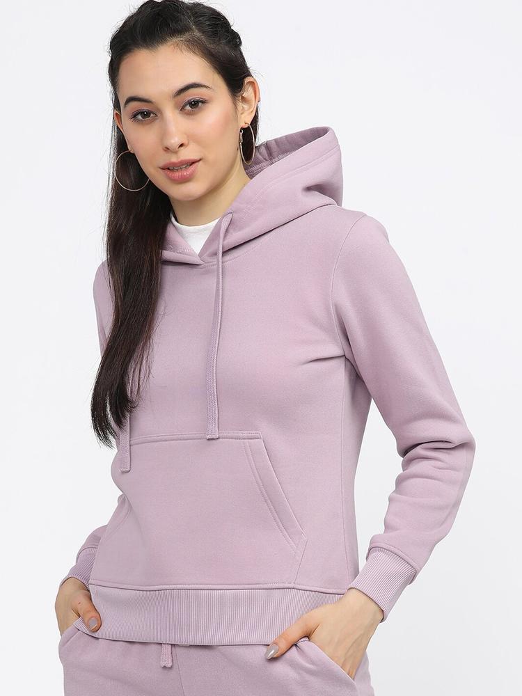 Tokyo Talkies Women Purple Solid Hooded Sweatshirt