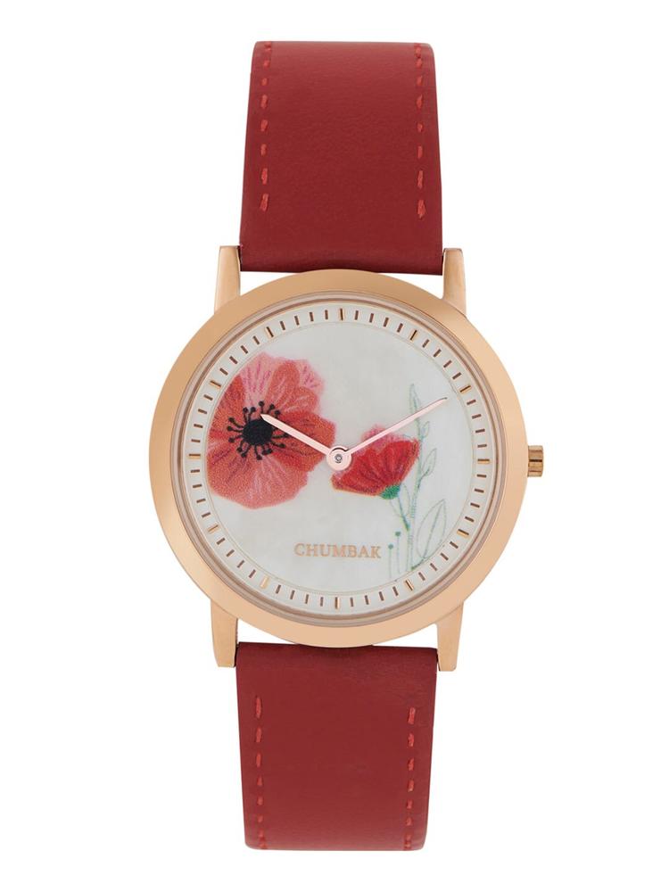 Chumbak Women White Printed Dial & Red Leather Straps Analogue Watch 8907605105883