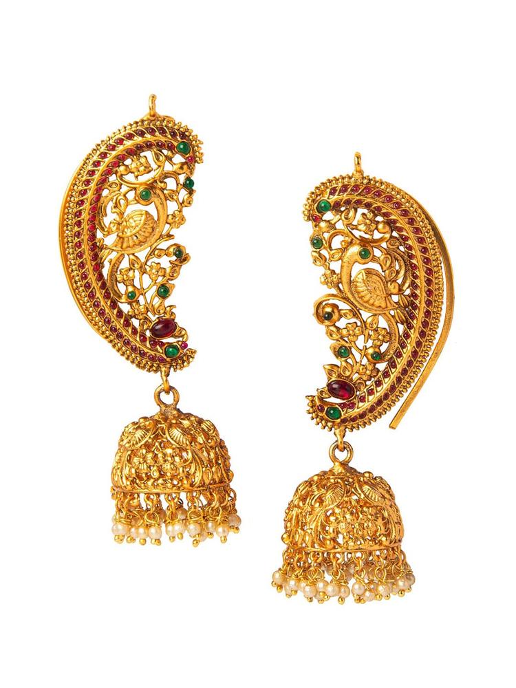 Shining Jewel - By Shivansh Gold-Toned Classic Jhumka Earrings