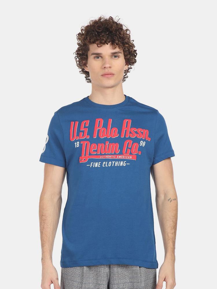 U.S. Polo Assn. Denim Co. Denim Co. Men Blue Typography Printed T-shirt