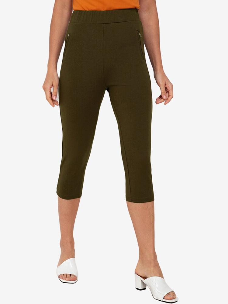 ZALORA WORK Women Green Polyester Solid Tights