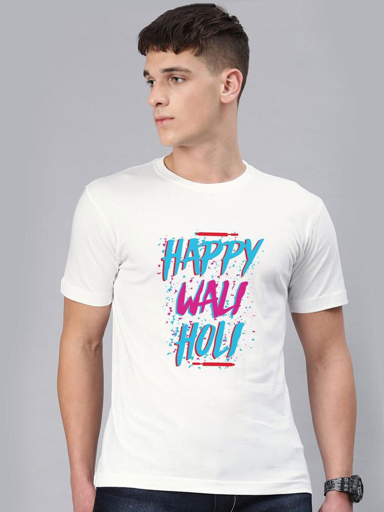 BE AWARA Men White & Pink Typography Printed T-shirt