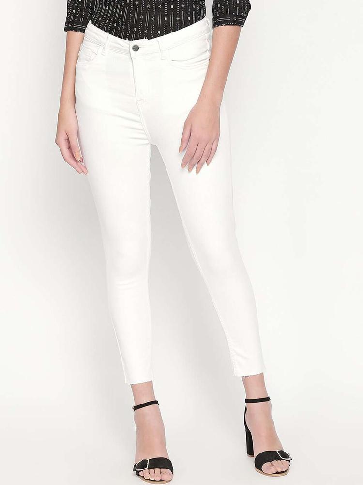 FREAKINS Women Classic White High-Rise Skinny Fit Cropped Jeans
