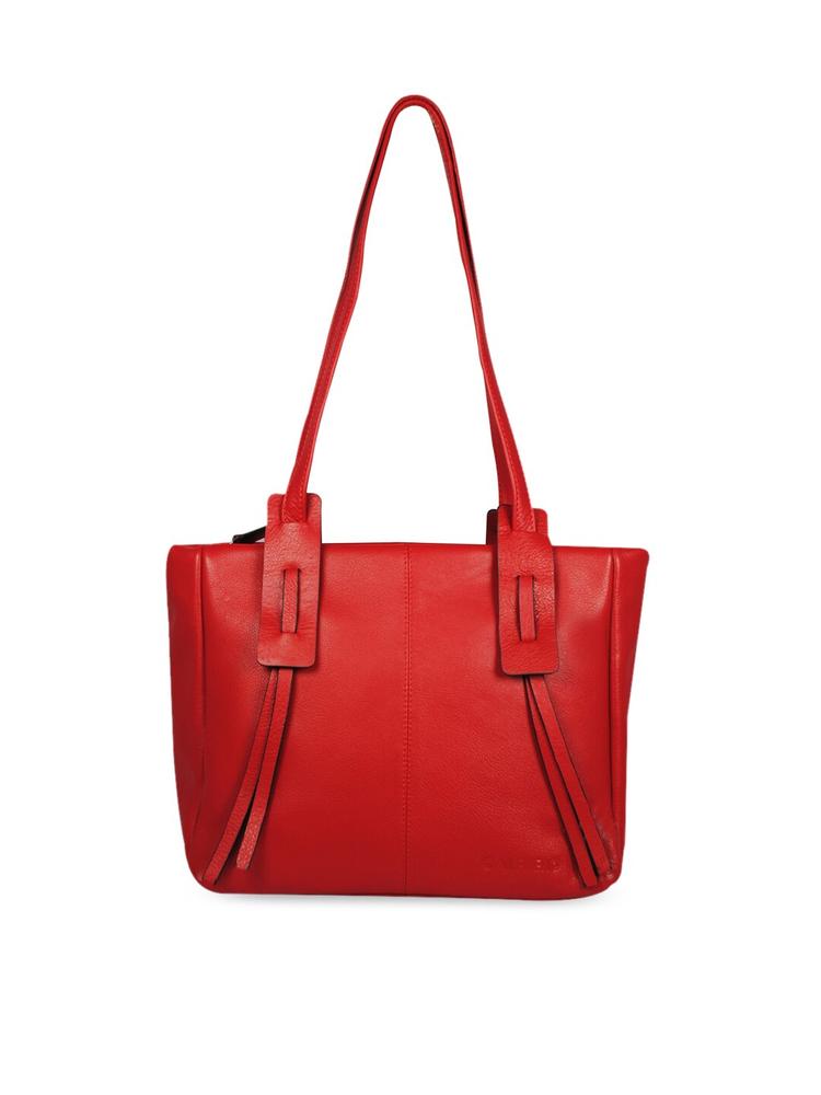 CALFNERO women's Red Leather Structured Shoulder Bag with Tasselled