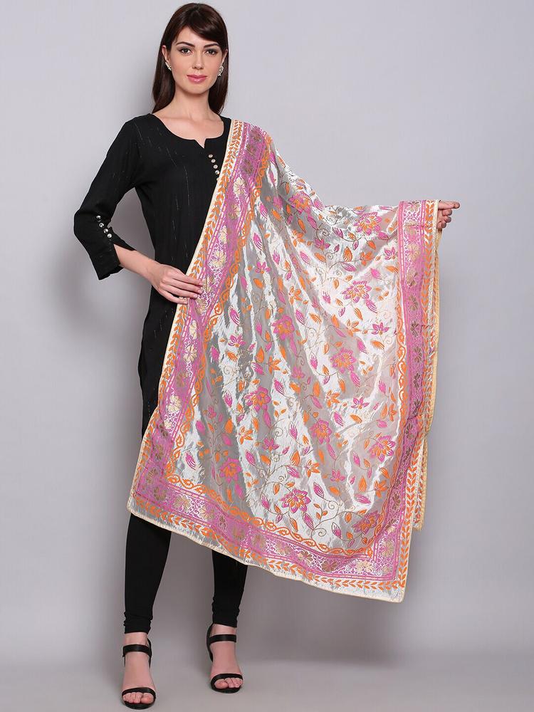 Miaz Lifestyle Silver-Toned & Pink Ombre Printed Ombre Dupatta