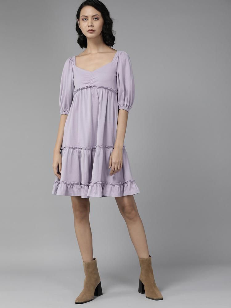 The Roadster Lifestyle Co. Lavender Solid Tiered A-Line Dress
