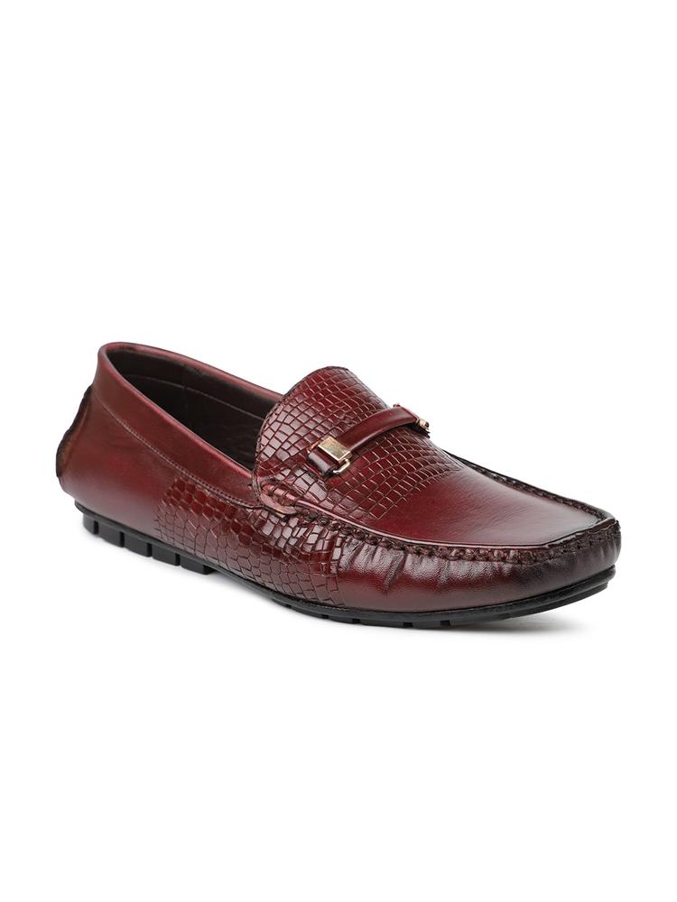 PRIVO Men Red Textured Leather Loafers