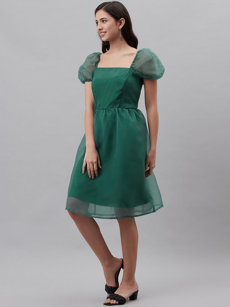 plusS Green Solid A-Line Dress