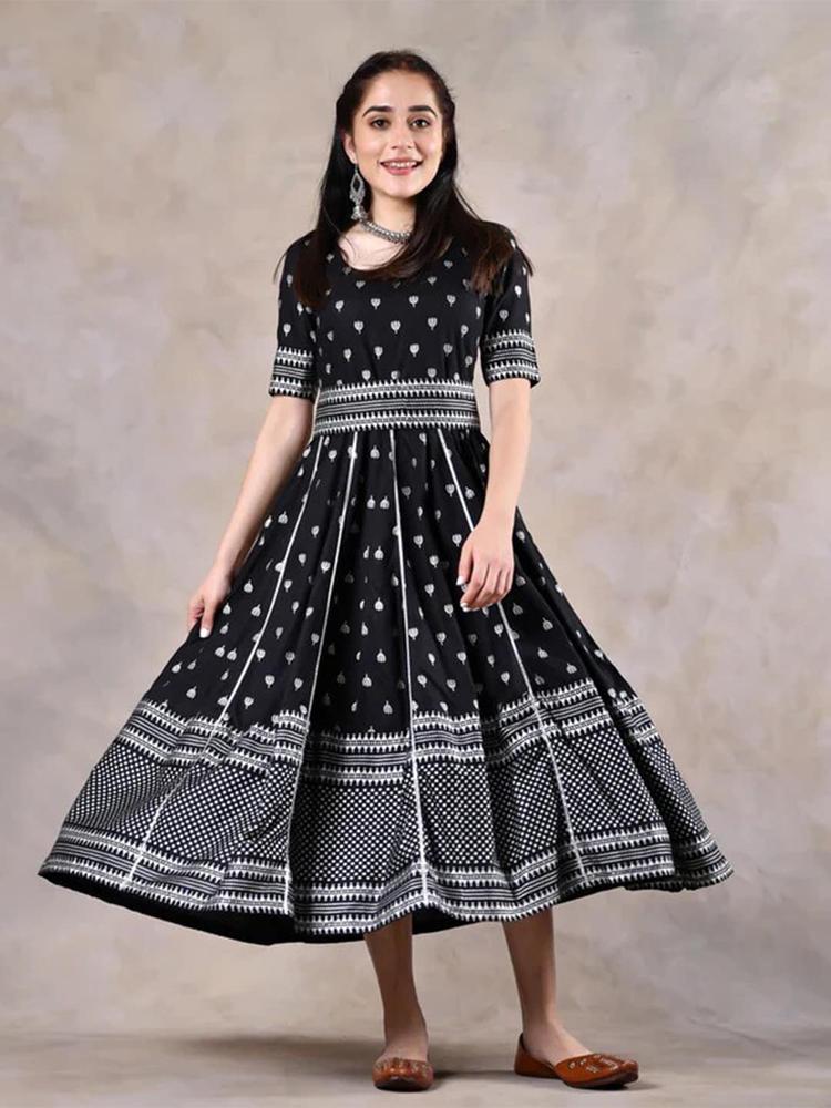 Rustorange Black Rayon Maxi Dress