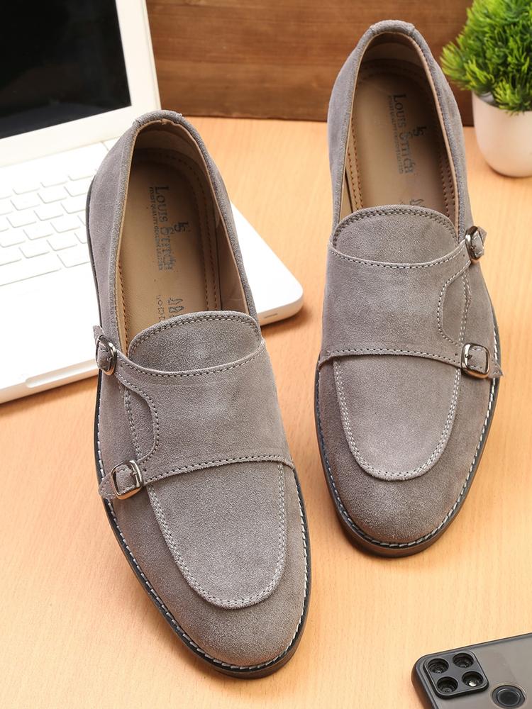 LOUIS STITCH Men Grey Solid Suede Formal Loafers