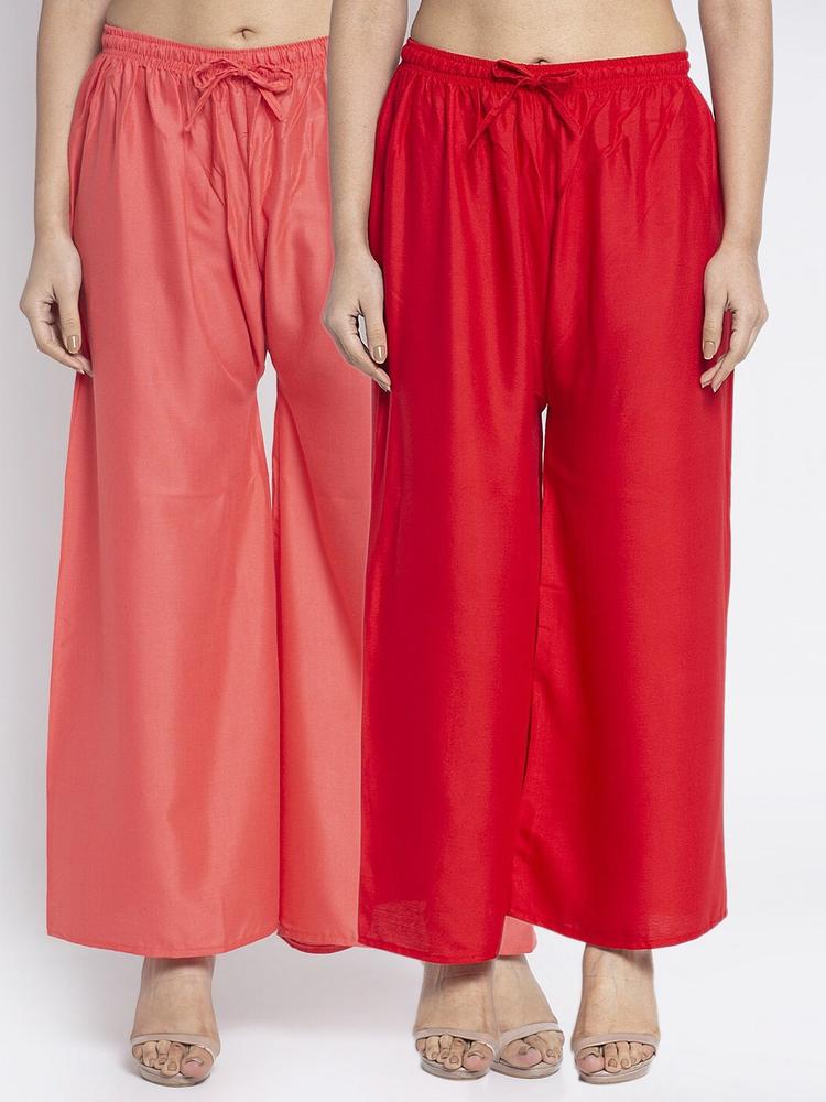 GRACIT Women Pack of 2 Red & Peach-Coloured Ethnic Palazzos