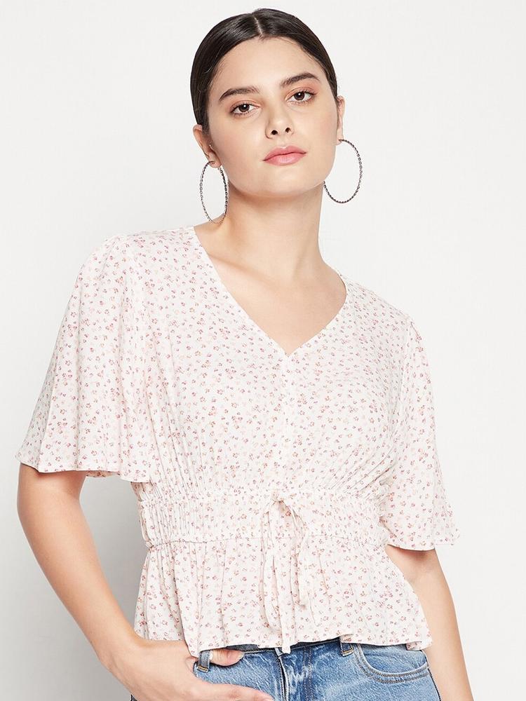 Madame Off White Print Cinched Waist Top