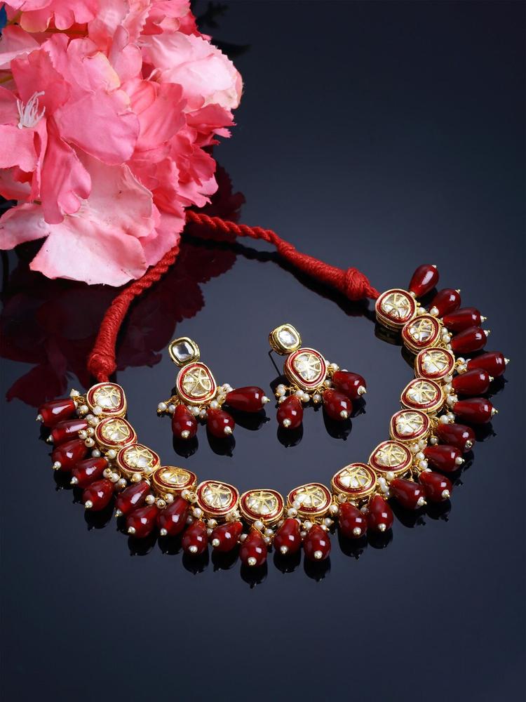 DUGRISTYLE  Gold-Plated Kundan & Pearls Jewellery Set