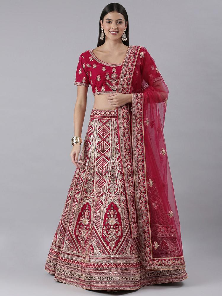 flaher Embroidered Beads & Stones Semi-Stitched Lehenga & Unstitched Blouse With Dupatta