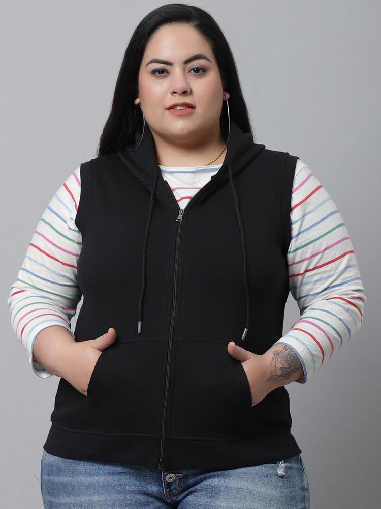 Rute Women Black Hooded Plus Size Fleece Sweatshirt