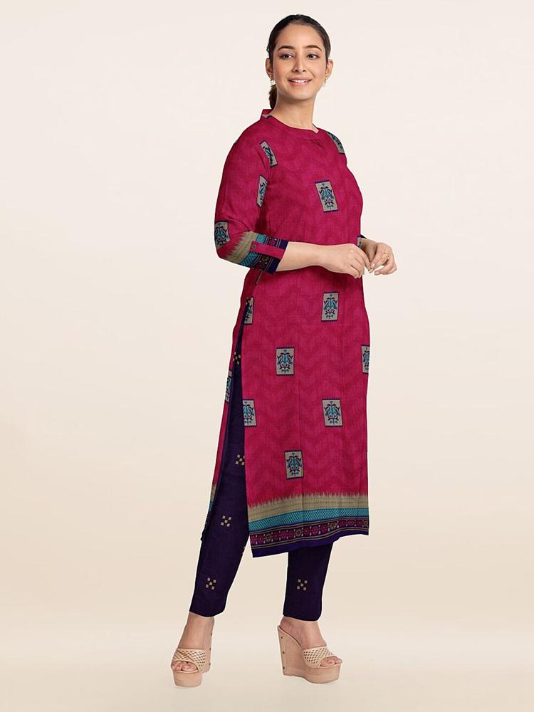 Pothys Pink & Black Printed Unstitched Dress Material