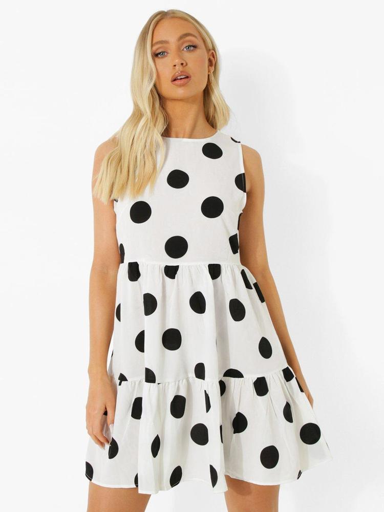 Boohoo Polka Dots Printed Fit & Flare Dress