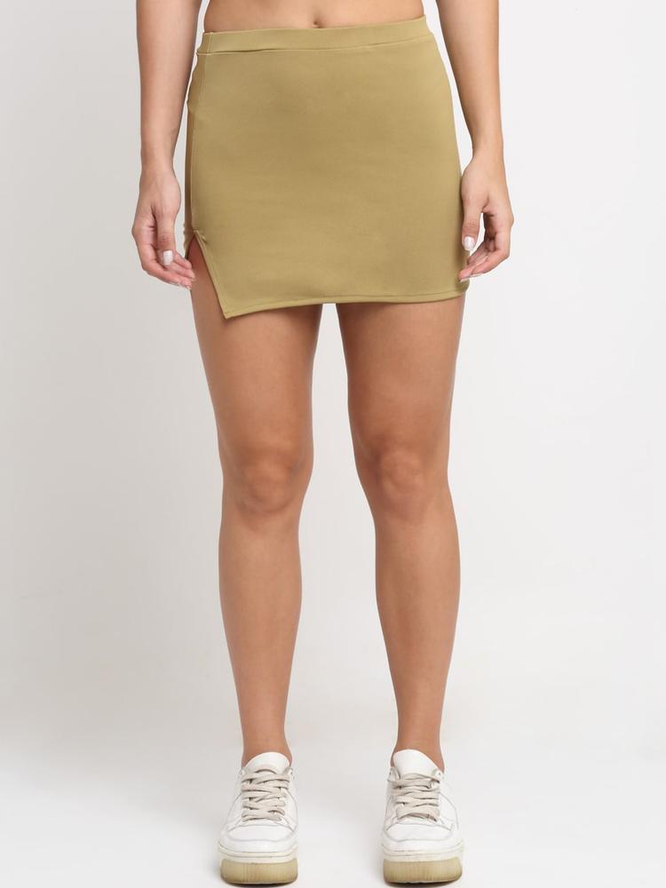 EVERDION Solid Mini High-Rise Side Slit Skirt