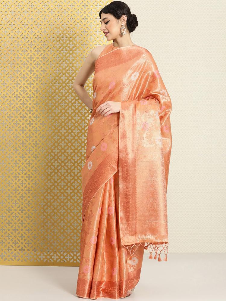 House of Pataudi Woven Design Floral Zari Silk Blend Saree