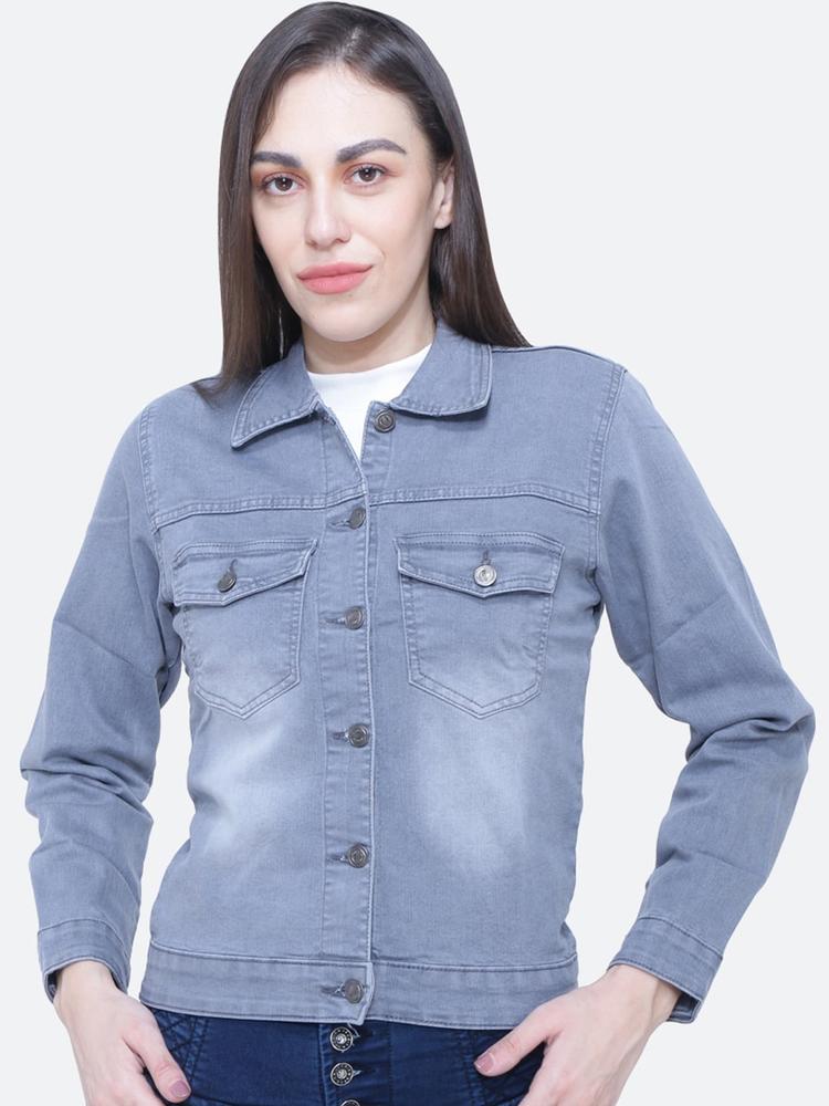 FCK-3 Women Grey Denim Jacket