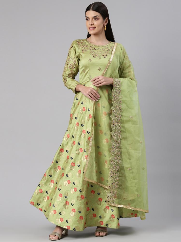 flaher Floral Jacquard Ethnic Gown