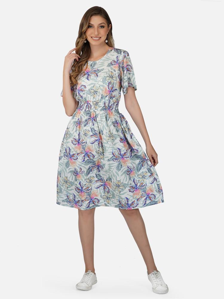 Tinted Floral Printed Fit & Flared Dress
