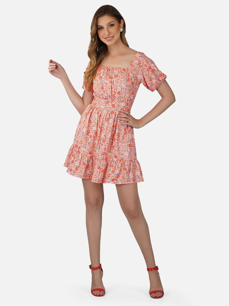 Tinted Floral Gathered Dress