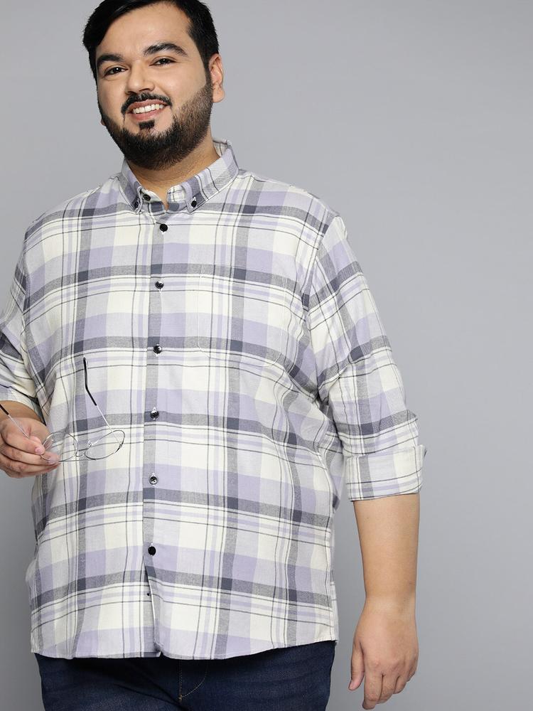 DENNISON Plus Size Men Smart Checked Casual Cotton Shirt