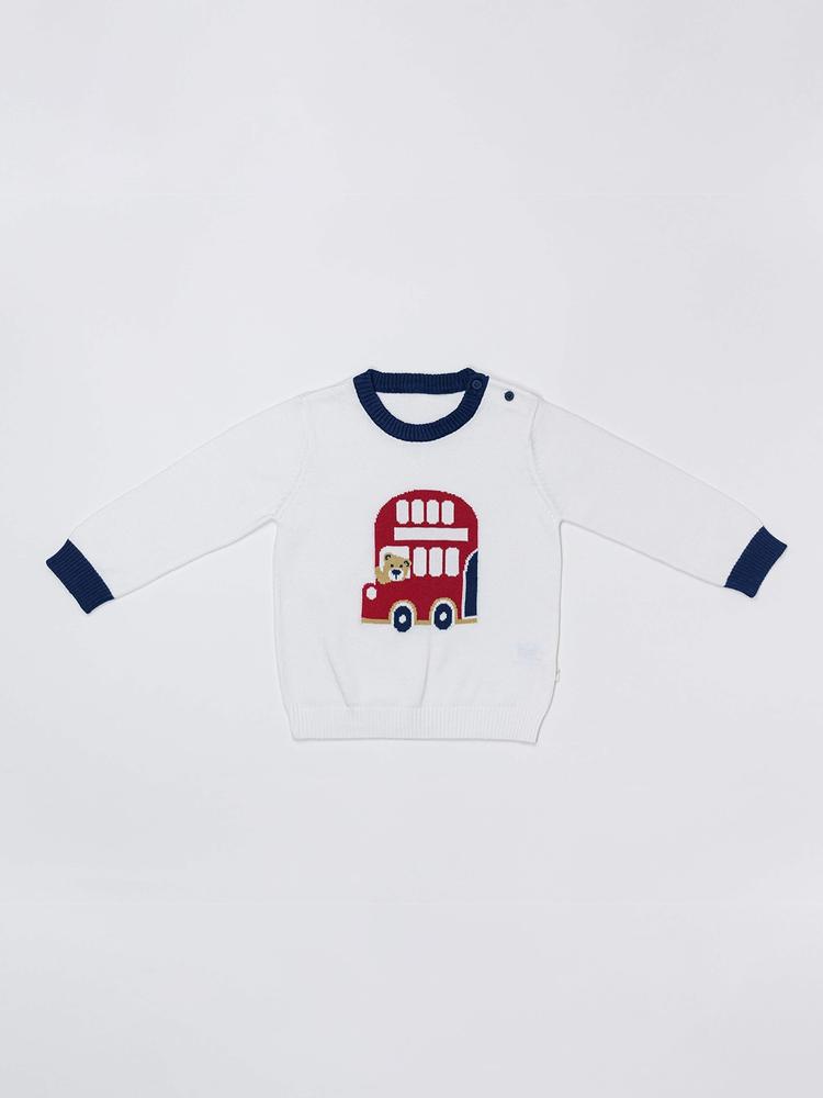 H By Hamleys Boys White & Red Self Design Cotton Pullover