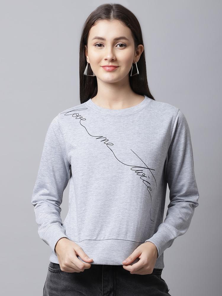 DOOR74 Women Grey Melange Sweatshirt