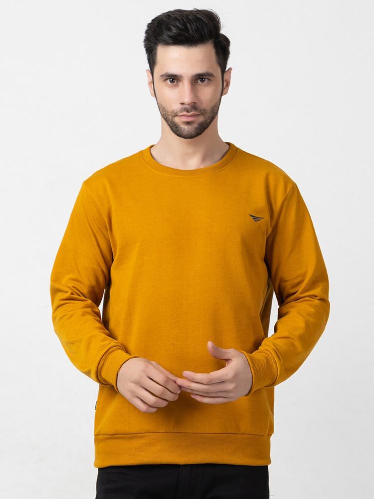 Oakmans Men Solid Ribbed Hemline Knitted Pullover Sweatshirt