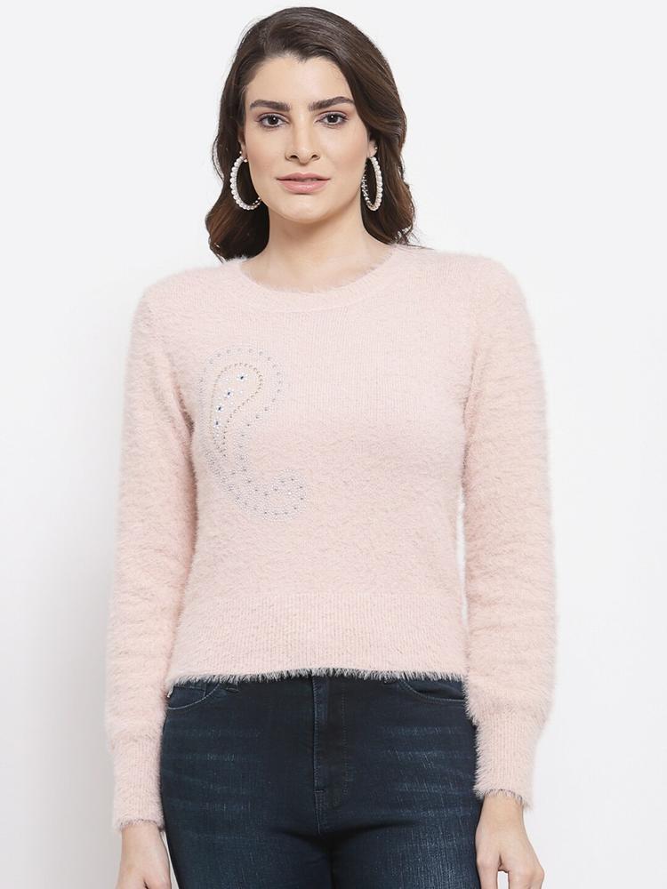 Mafadeny Women Long Sleeves Pullover with Fuzzy Detail