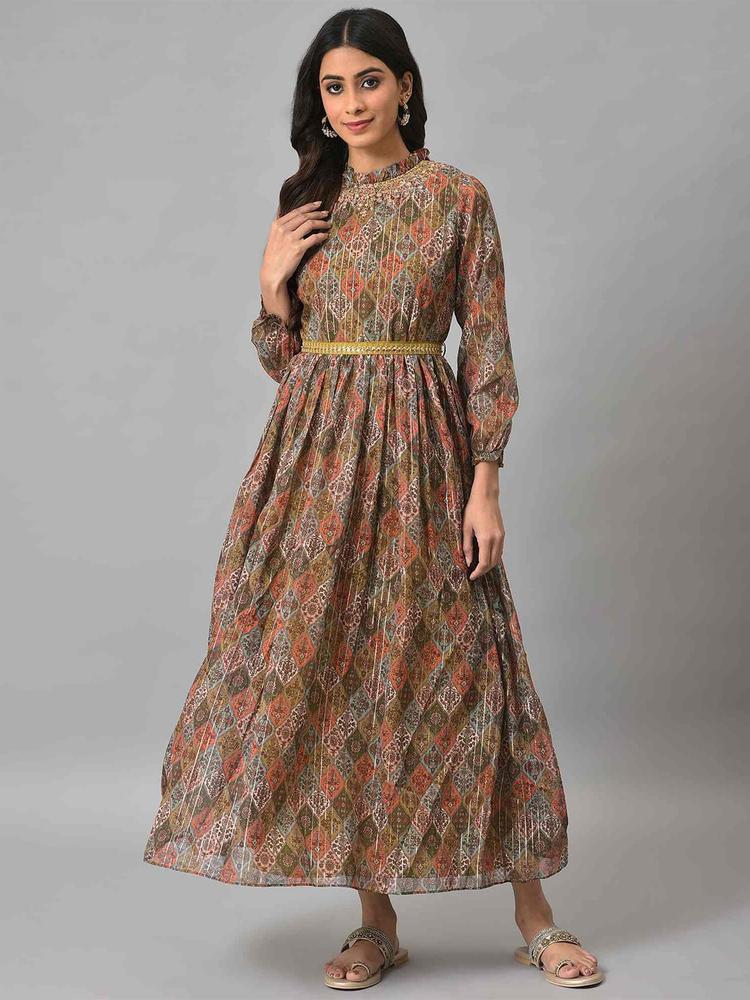 WISHFUL Ethnic Printed Fit and Flare Maxi Dress