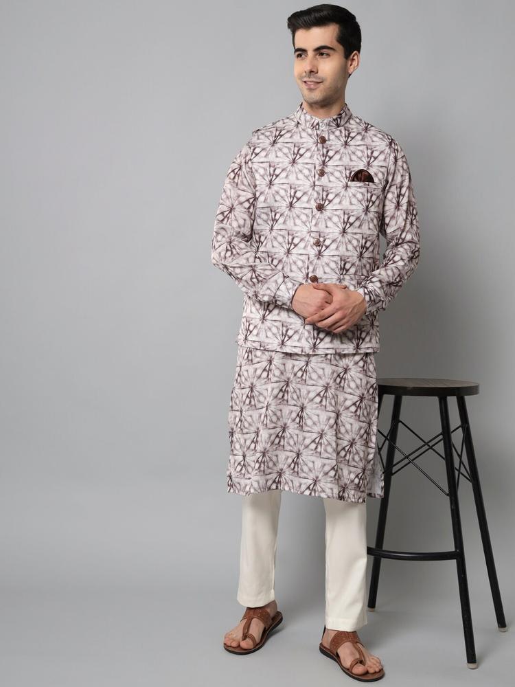 MAXENCE Men Dyed Pure Cotton Kurta with Pyjamas & Nehru Jacket