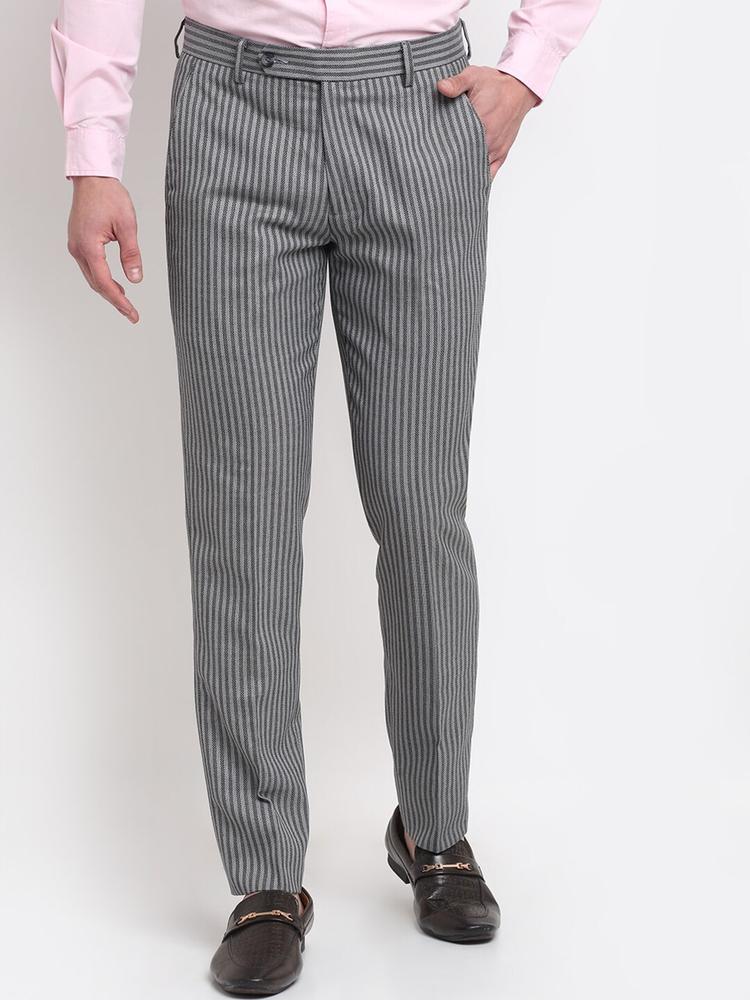 Ennoble Men Striped Smart Tapered Fit Easy Wash Trousers