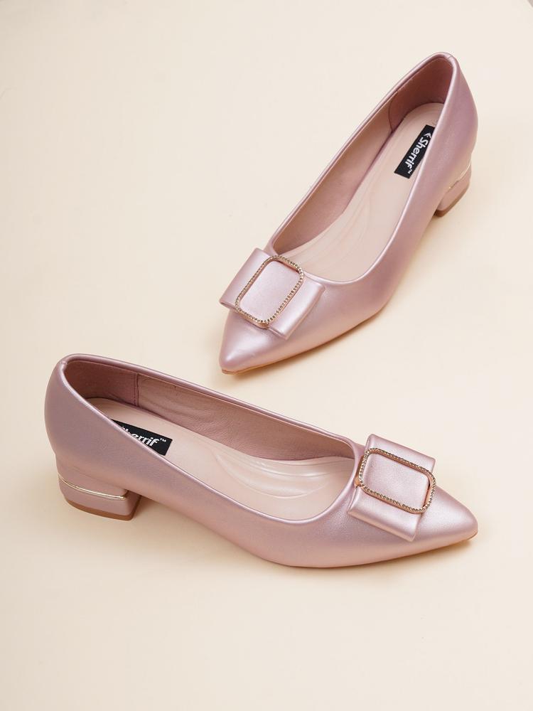 Sherrif Shoes Closed Back Block Pumps With Bows