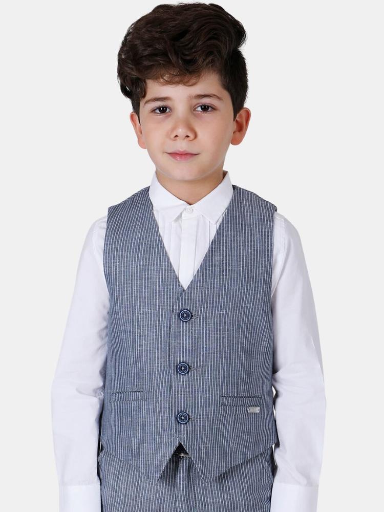 One Friday Boys Striped Woven Pure Cotton Waistcoat