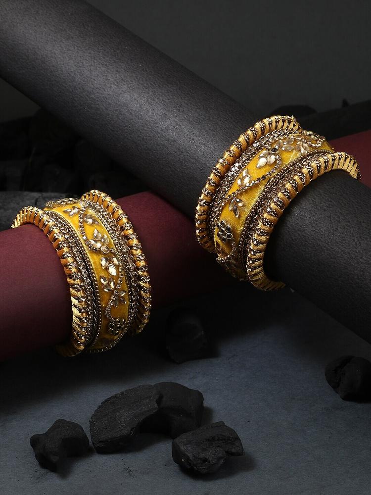 Adwitiya Collection Set Of 10 24 CT Gold-Plated Kundan & Stones-Studded Bangles