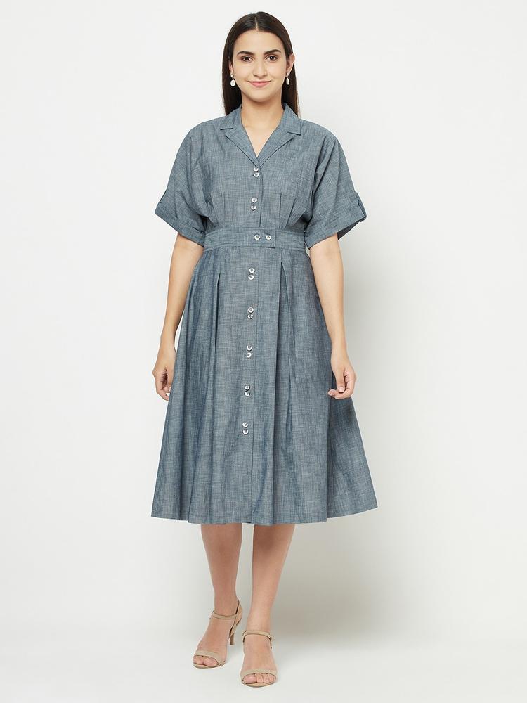 BLANC9 Shirt Collar Fit And Flare Cotton Dress