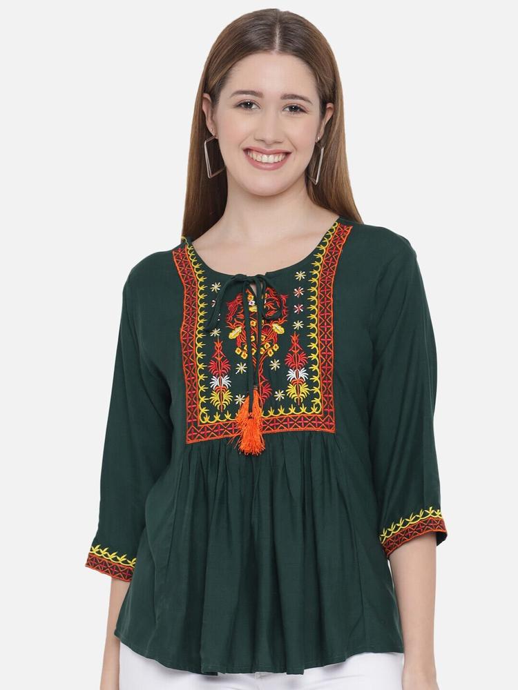 Indietoga Tie-Up Neck Embroidered Top