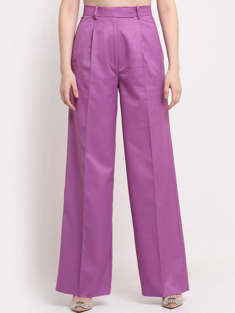 Ennoble Women Smart High-Rise Acrylic Easy Wash Pleated Trousers