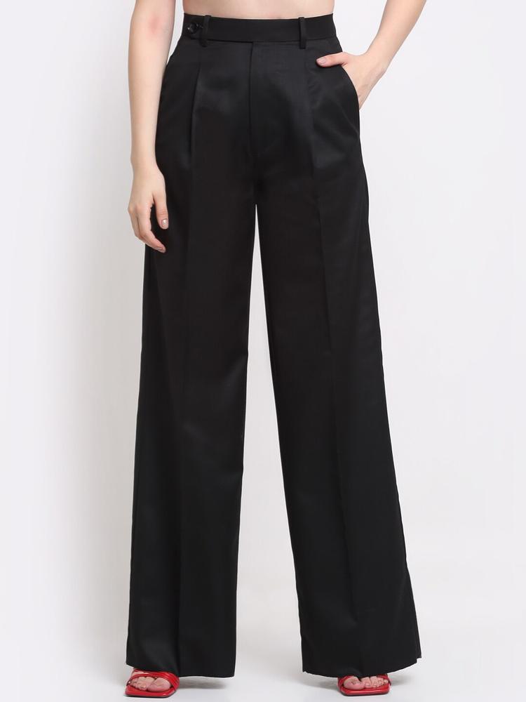 Ennoble Women Smart Straight Fit High-Rise Easy Wash Pleated Trousers